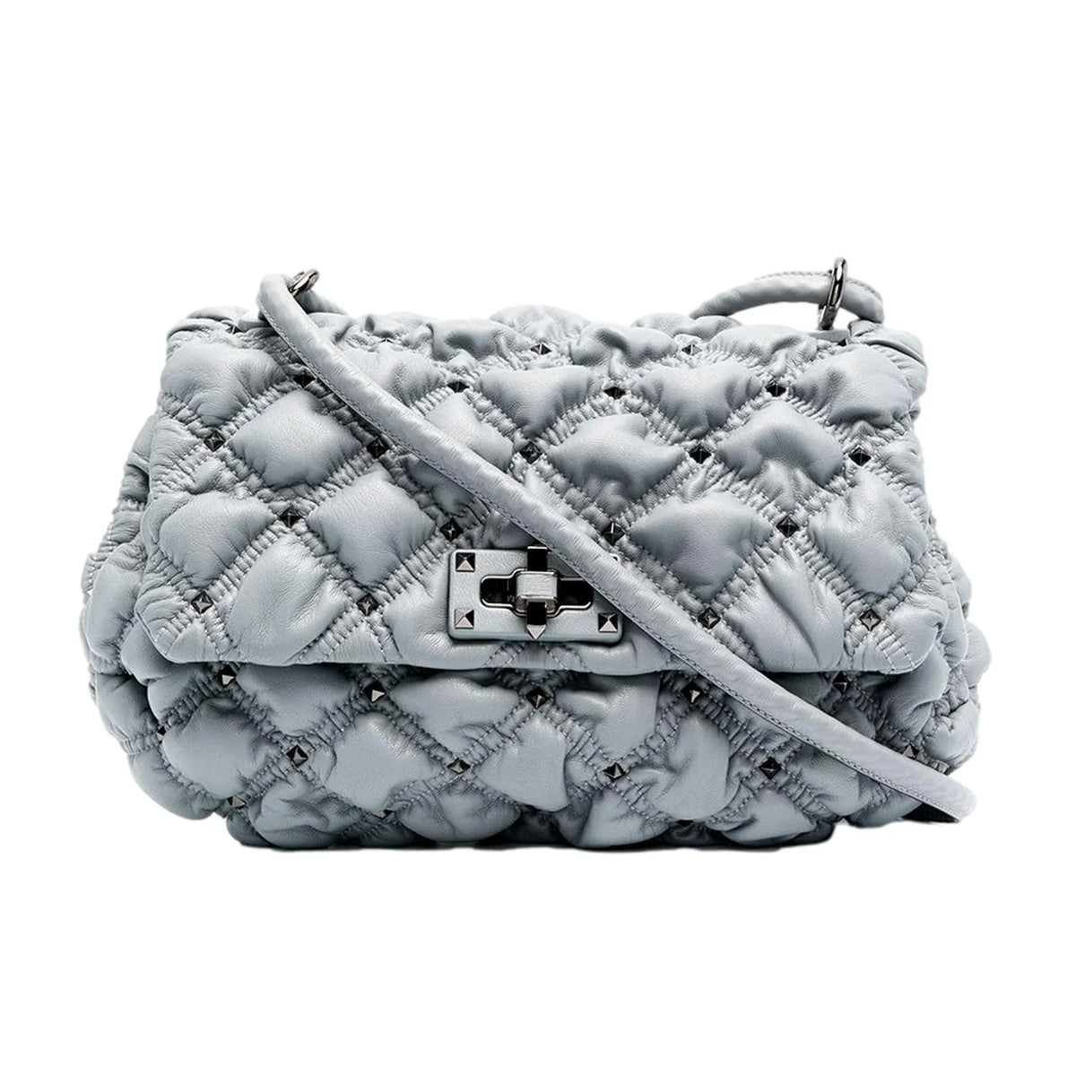 Valentino Garavani Spike Me Gray Leather Crossbody Bag Medium