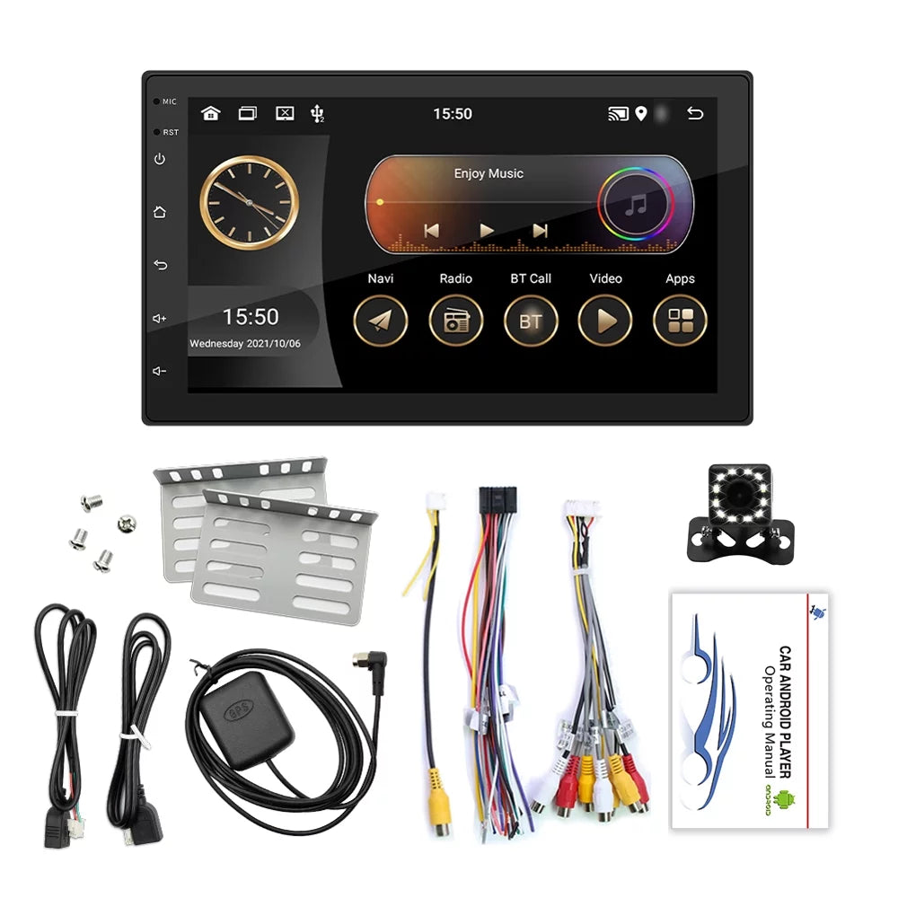 Docooler Android 11 Car Stereo Double Din GPS Navigation  Radio with 7 Inch Touchscreen Support WIFI/AUX/U-Disk/Phone Link/Hands-Free Calling/Reverse Picture/Steering Wheel Control with Backup Camera