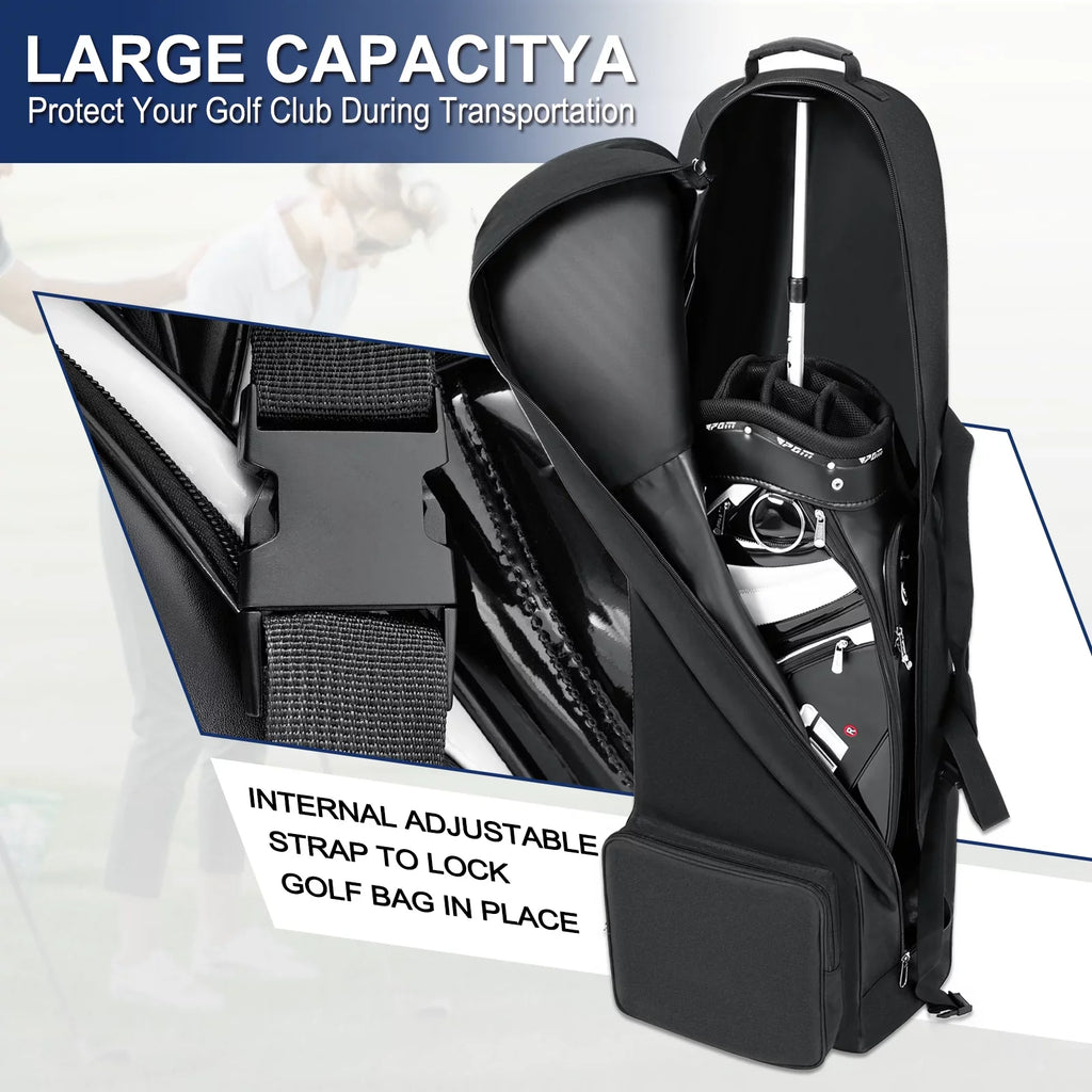 Wossspt Soft Golf Travel Bags with Stabilizing Straps, Upgraded Rubber Wheels, Heavy Duty 900D Polyester Oxford Wear immune，Extra Storage Pocket