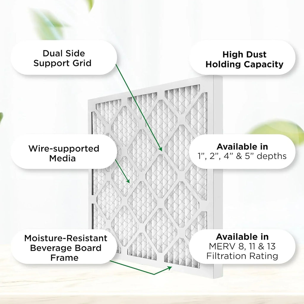 Ext Size: 24-1/2 X 24-1/2 X 3/4. Case Of 12. 25X25x1 MERV 8 Pleated HV Furne Air Filters