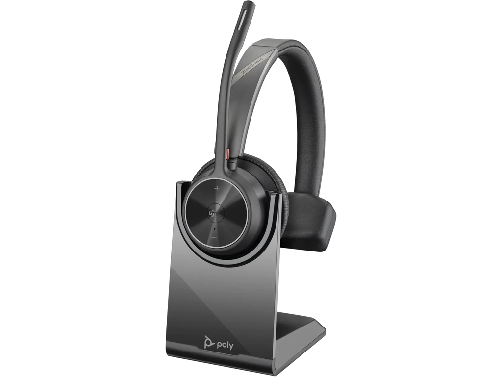 Poly Voyager 4310-M  Teams Certified Headset With Charge Stand - Stereo, Mono - Wired/Wireless - Bluetooth - 164 ft - 20 Hz - 20 kHz - Over-the-head - Binaural - Ear-cup - 4.92 ft Cable - ...