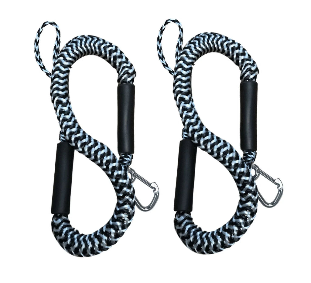 Pactrade Marine vessel Pontoon Kayak PWC Jet Ski rubber strap Dock Line Mooring Rope 4'-5.5' with SS316 Snap Hook Salt and Fresh moisture Use 2 Pack (Black & White)