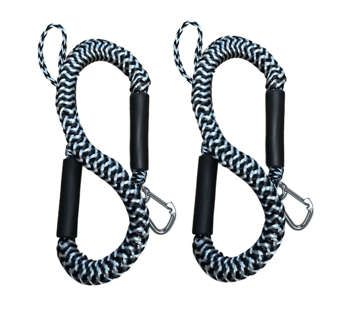 Pactrade Marine vessel Pontoon Kayak PWC Jet Ski rubber strap Dock Line Mooring Rope 4'-5.5' with SS316 Snap Hook Salt and Fresh moisture Use 2 Pack (Black & White)
