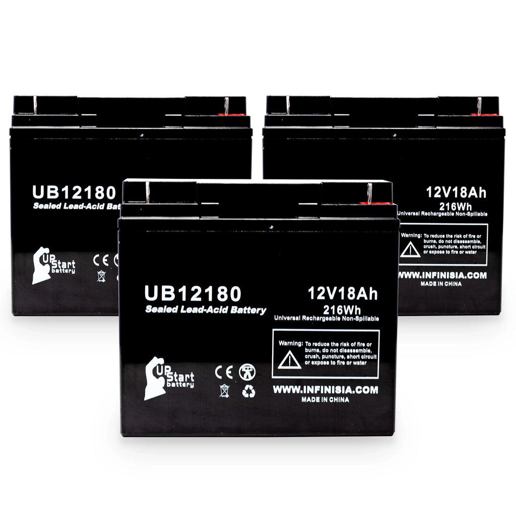 3x Pack - matching DATASCOPE 14600003401 Battery - Replacement UB12180 Universal Sealed Lead Acid Battery (12V, 18Ah, 18000mAh, T4 Terminal, AGM, SLA)