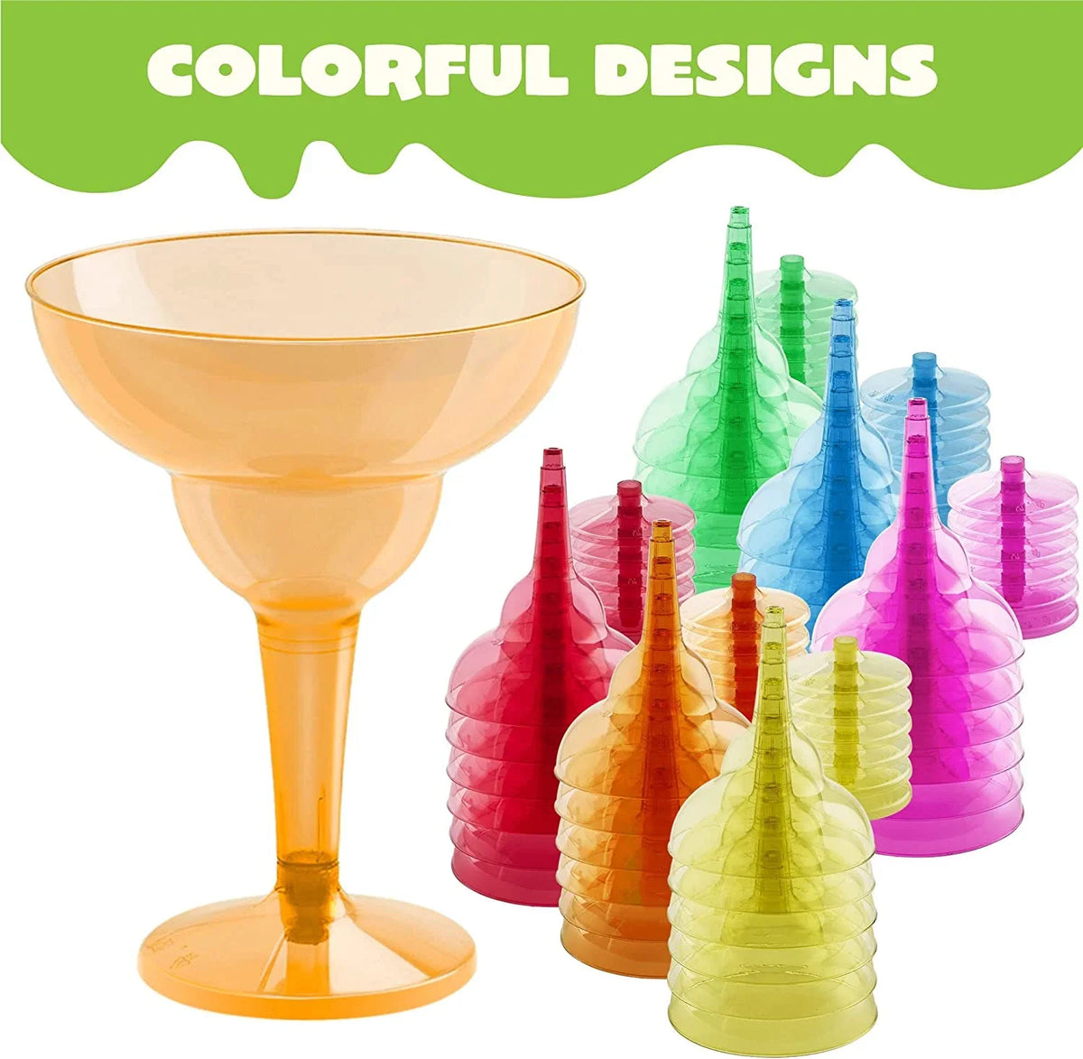 JOYIN 48 Pcs Margarita Glasses Cinco De Mayo Decorations,12 oz Plastic Margarita Glasses Cinco De Mayo Fiesta Party Decoration for Fun,Plastic Party Cups Mexican Theme Taco Party Supplies