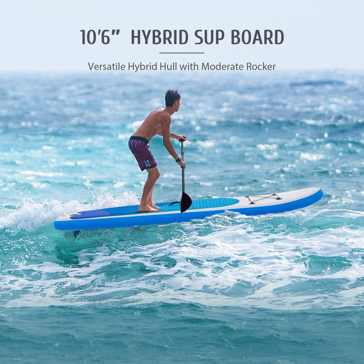 Preenex 10'6" Hybrid Paddle Board for Adults Inflatable SUP Board w Accessory Set, Blue