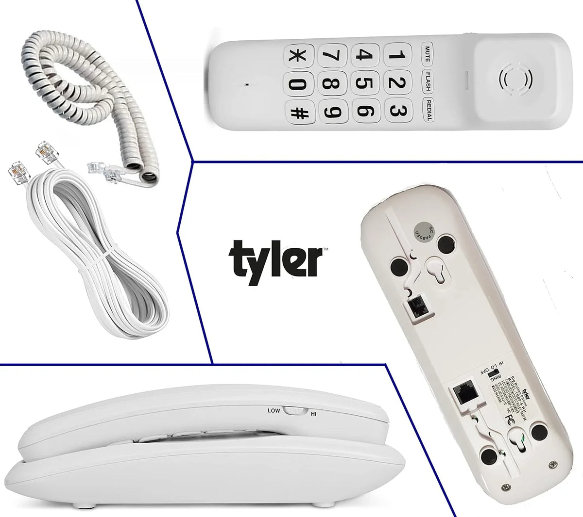 Tyler Landline Corded Phone - Big Button for Seniors - Loud Ringer for Impaired - Wall Mountable - Call