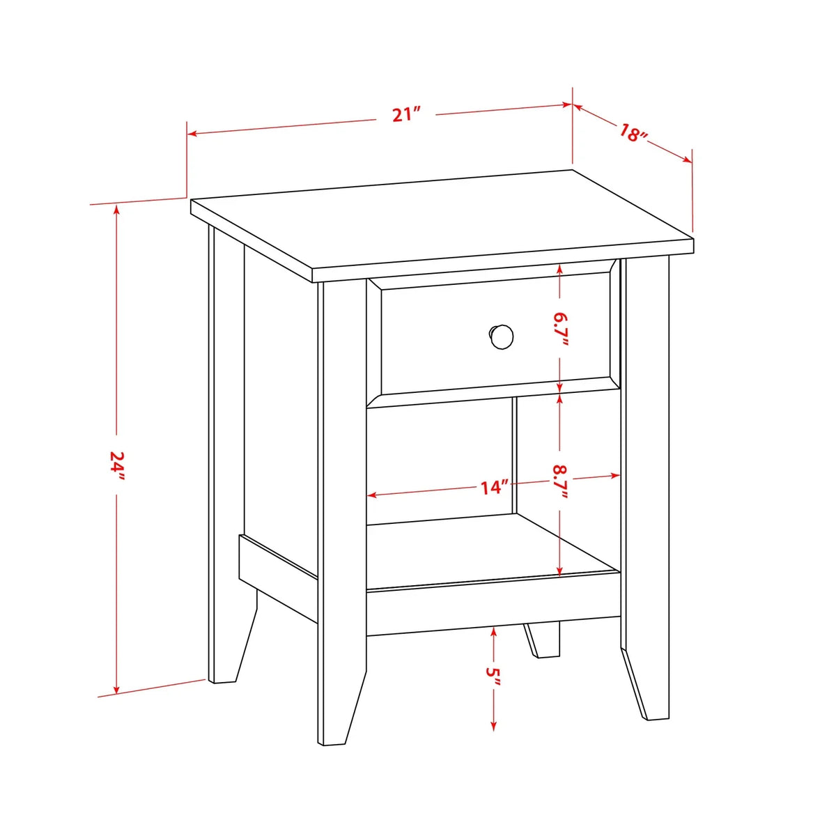 East West Furniture Gallatin 18" Wood Nightstand with 1 Drawer in Jacobean Brown