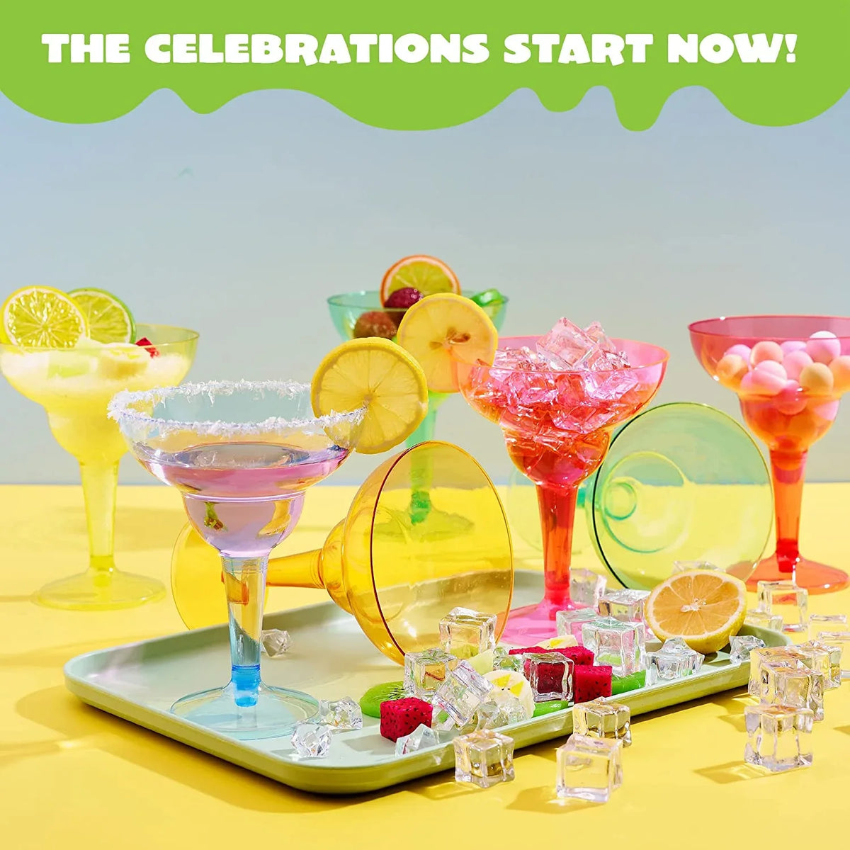 JOYIN 48 Pcs Margarita Glasses Cinco De Mayo Decorations,12 oz Plastic Margarita Glasses Cinco De Mayo Fiesta Party Decoration for Fun,Plastic Party Cups Mexican Theme Taco Party Supplies