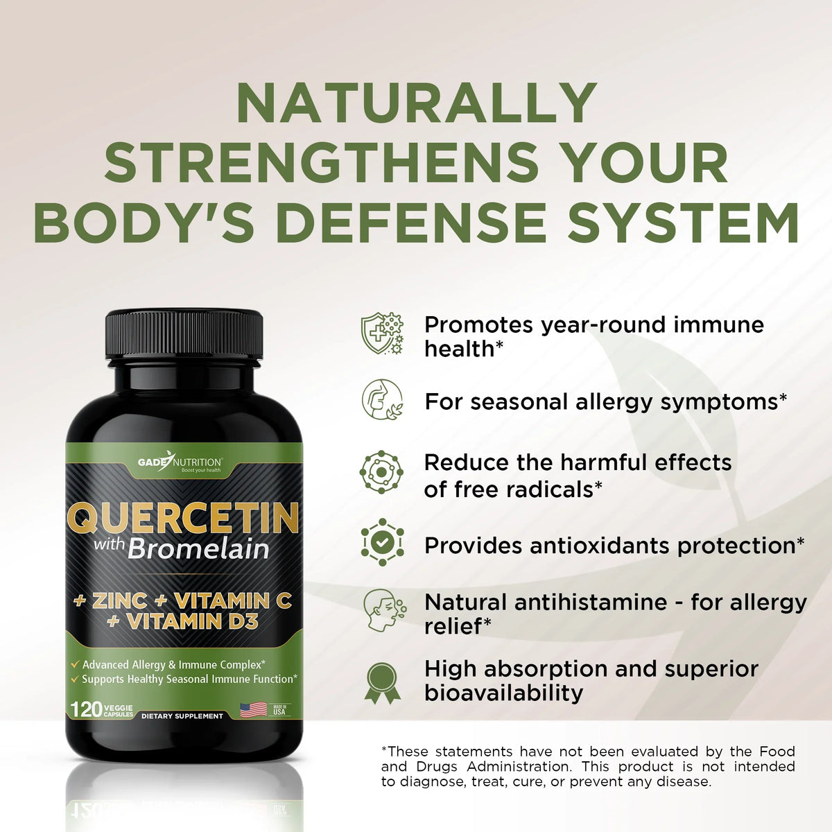Daily Supplement with Vitamin D3 (Non-GMO, Gluten-Free, Vegan) 6 Month Supply. Quercetin with Vitamin C and Zinc - Quercetin 500mg - Quercetin with Bromelain - Zinc Quercetin - 360 Veggie Caps