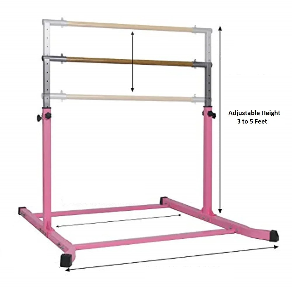 Pro-Gymnastics Expandable Gymnastics Kip Bar Horizontal Bar Junior Gymnastic Training High Bar Asymmetric Bar 13 Level Height Adjustable 3 to 5 FT Cushioned Bar & Curved Legs (Pink)