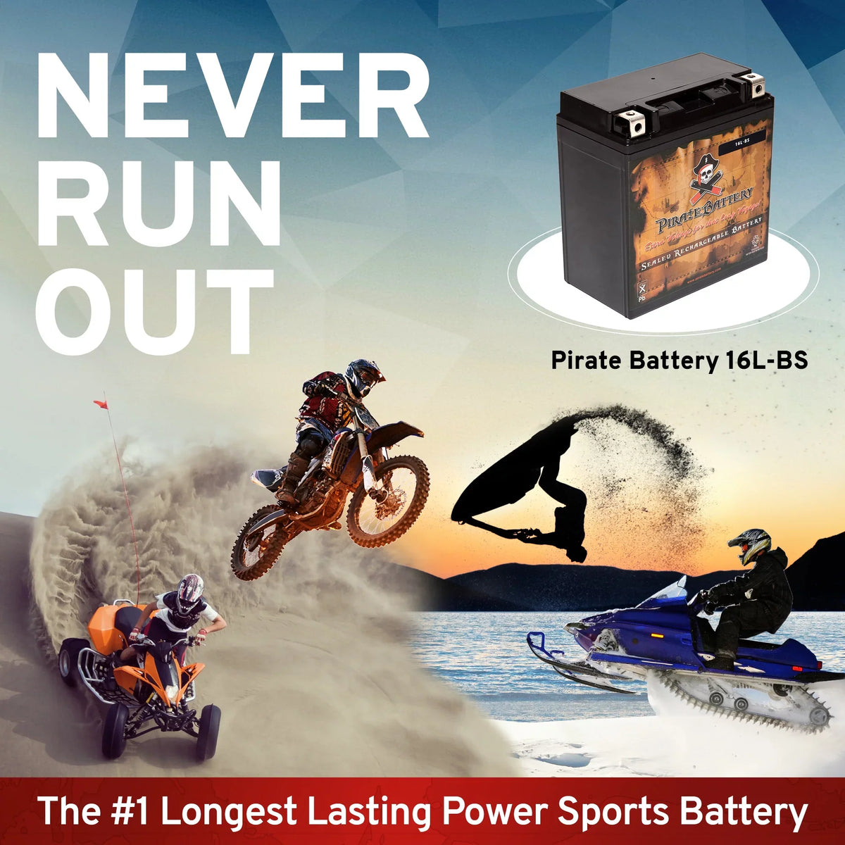 Pirate Battery YTX16L-BS (16L-BS 12 Volt,14 Ah, 230 CCA) Jet Ski Battery for Kawasaki 300cc Js300 Ts Sx 1991