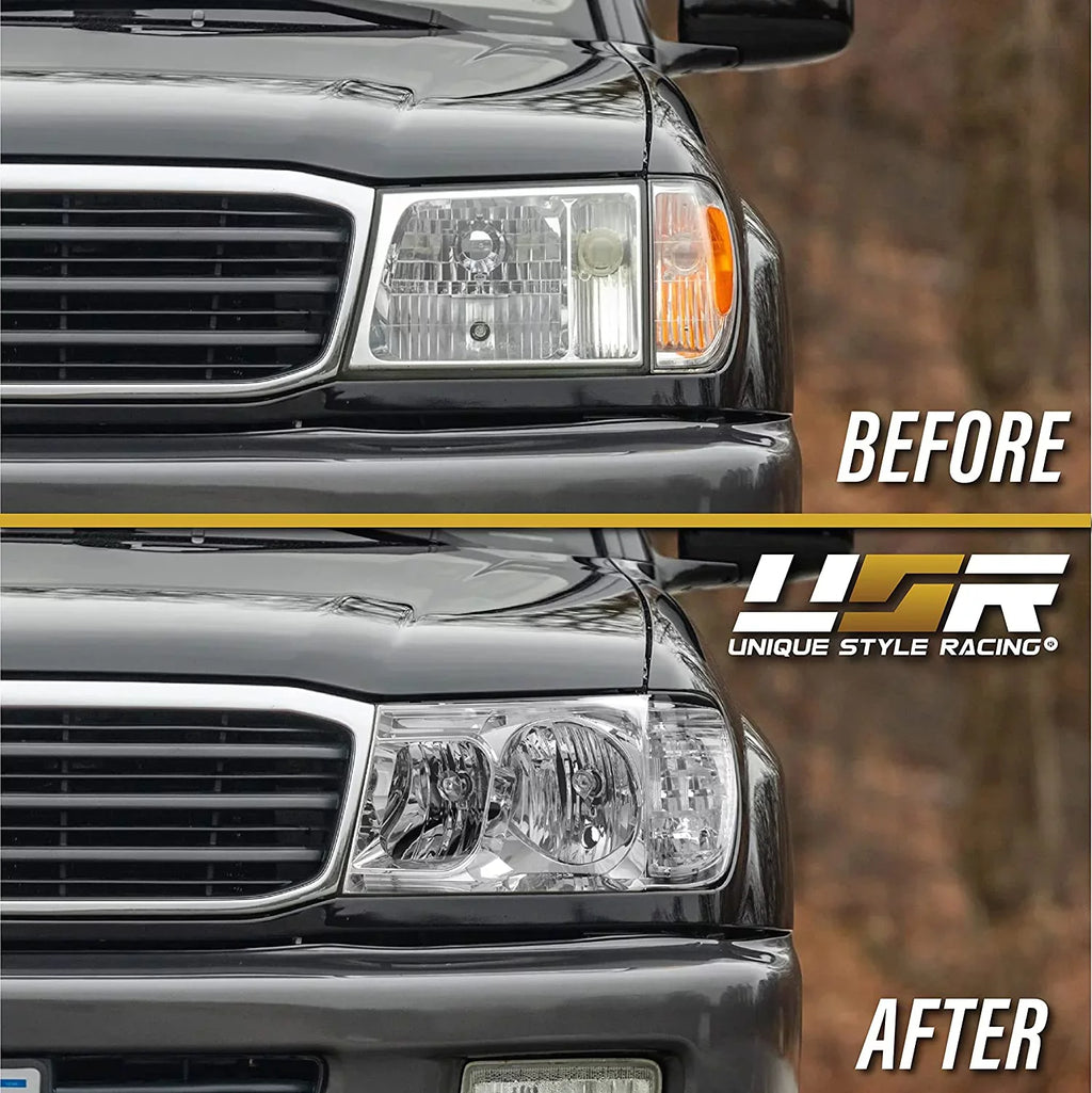USR DEPO FJ100 Headlights - Headlamps Set (Left + Right) suitable with 1998-2005  Land Cruiser FJ 100 (Euro Style with Clear Corner ONE Piece Design)