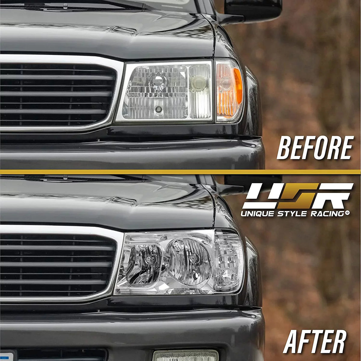USR DEPO FJ100 Headlights - Headlamps Set (Left + Right) suitable with 1998-2005  Land Cruiser FJ 100 (Euro Style with Clear Corner ONE Piece Design)