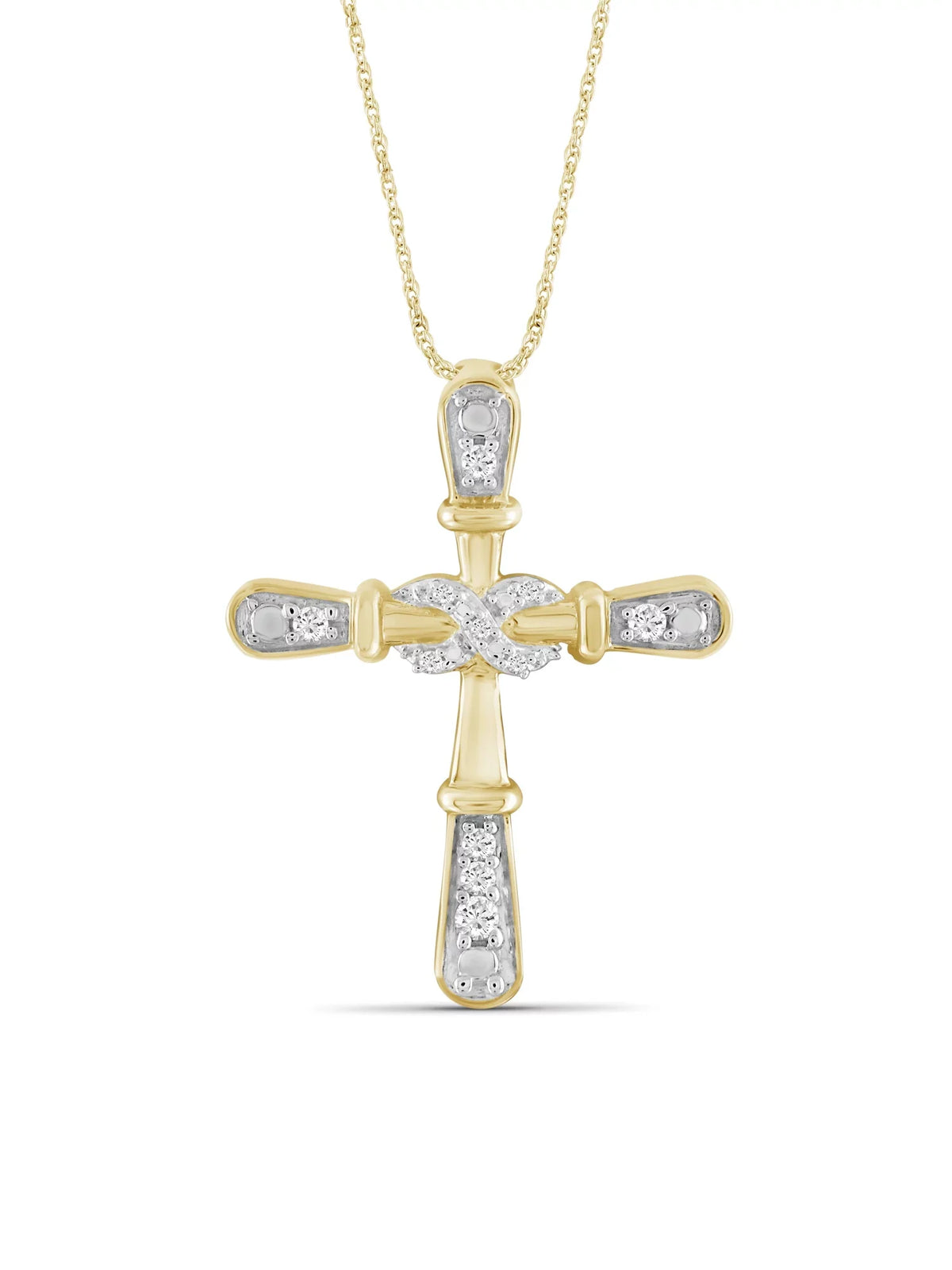 JewelersClub 14K Gold Plated Silver 0.10 CTW Diamond Cross Pendant Necklace for Women White Diamonds + 18” Rope Chain Included JewelersClub 14K Gold Plated Silver