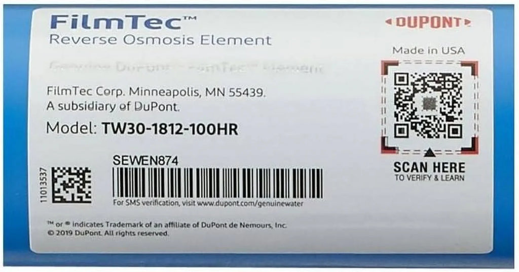 TW30-1812-100HR 100 GPD TFC High Rejection Membrane For Undersink Reverse Osmosis (RO) System