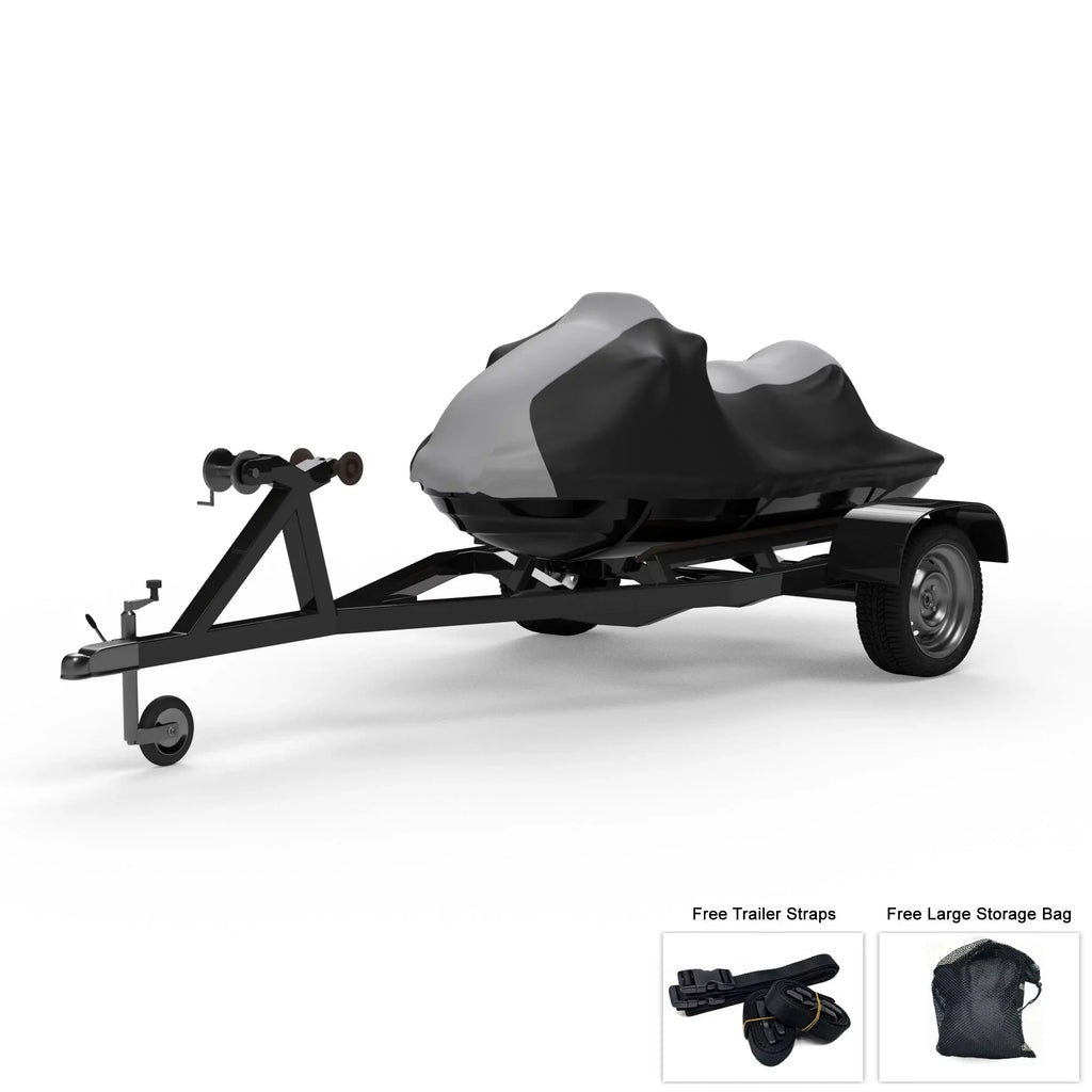 Weatherproof Jet Ski protector For SEA DOO GTI SE 155 130 2014-2016 - GRAY / Black Color - All climate - Trailerable - Protects from Rain, Sun, UV Rays, And More! Includes Trailer Straps And Storage Bag