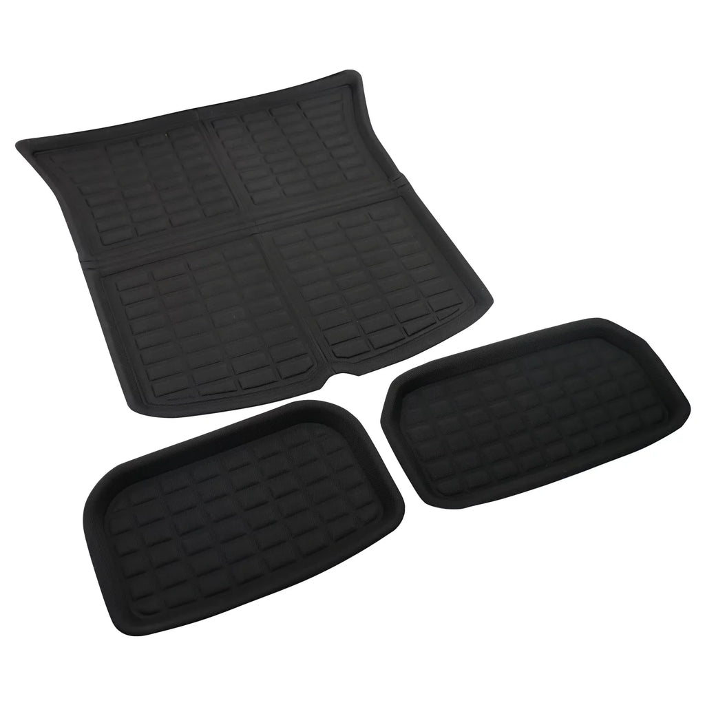 Ikon Motorsports Trunk Mats Cargo Liner appropriate with 2020-2023 Tesla Model Y, Black TPE 3D Molded Waterproof Anti-Slip Frunk Trunk Under Cargo Storage Liner Mat Interior Accessories 3PCS