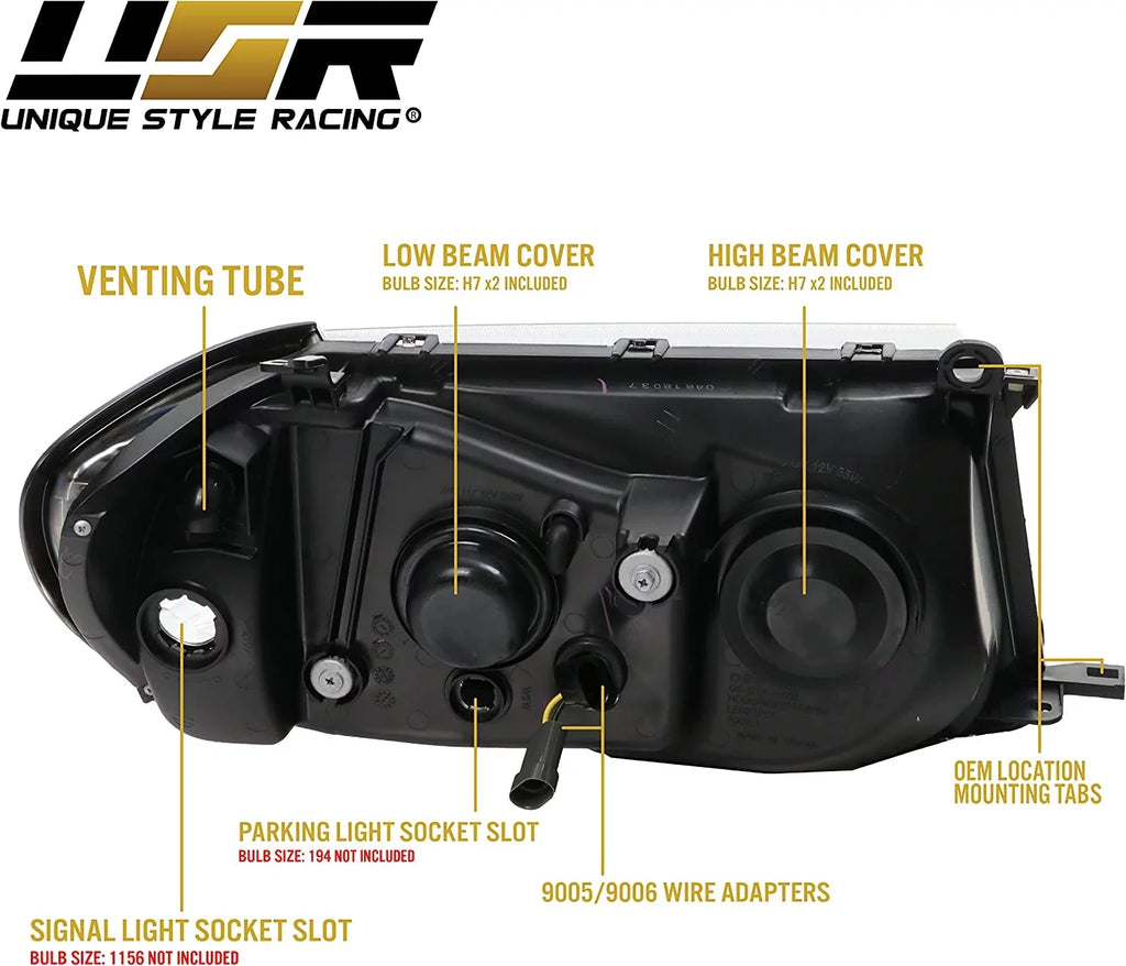 USR DEPO FJ100 Headlights - Headlamps Set (Left + Right) suitable with 1998-2005  Land Cruiser FJ 100 (Euro Style with Clear Corner ONE Piece Design)