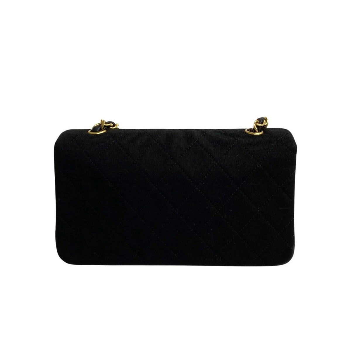 Pre-Owned CHANEL Matelasse Cotton Lambskin Turnlock Full Flap Chain Shoulder Bag Black 73960 (Good)