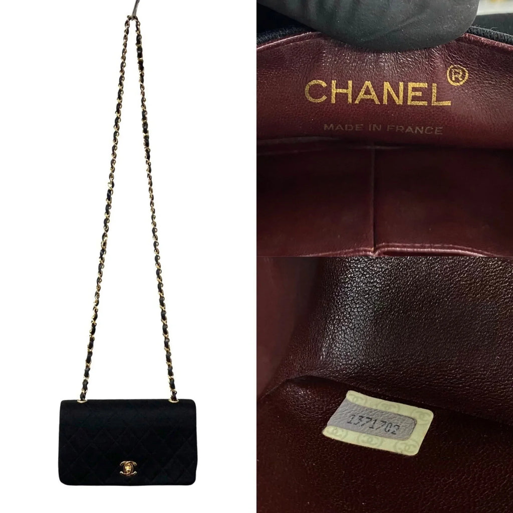 Pre-Owned CHANEL Matelasse Cotton Lambskin Turnlock Full Flap Chain Shoulder Bag Black 73960 (Good)