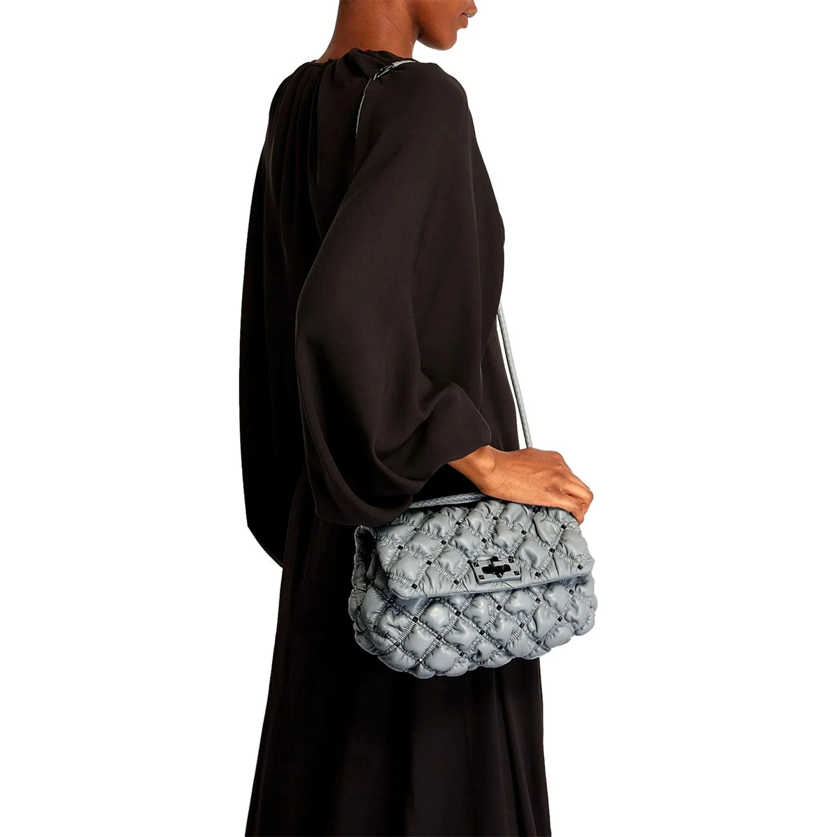 Valentino Garavani Spike Me Gray Leather Crossbody Bag Medium