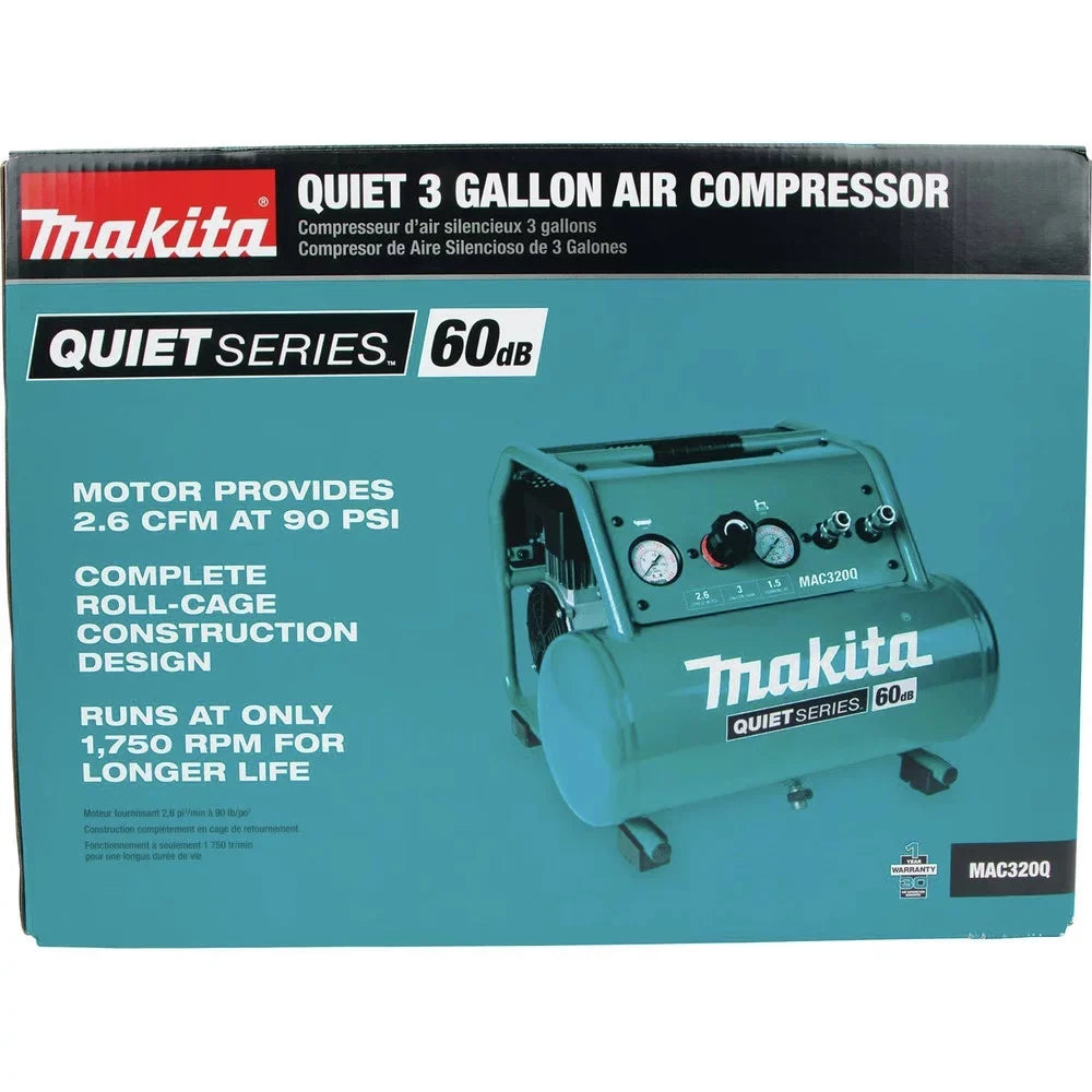 Makita MAC320Q Quiet Series 1-1/2  3 Gallon Oil-Free Hand Carry Air Compressor