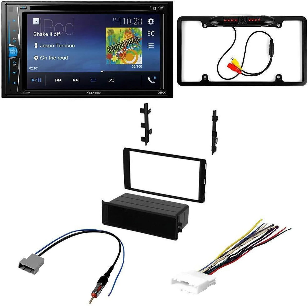 KIT2607 Bundle with Pioneer Multimedia DVD Car Stereo and Installation Kit - for 2014-2015 Nissan Rouge w/Base Radio / Bluetooth Touchscreen, Backup Camera, 2 Din Dash Kit