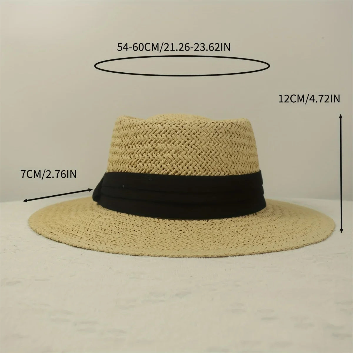 Jkzcp  1pc Vintage Handmade Braided Wide Brim Flat Top Straw Hat  Sun Protection Vacation Beach Sun Hat