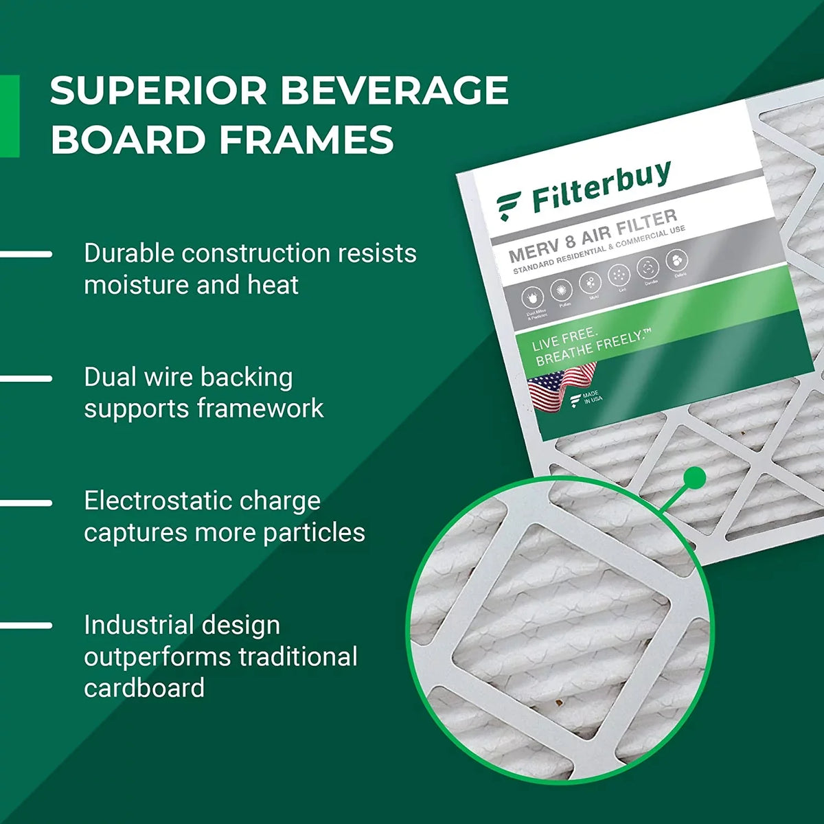 Filterbuy 24x25x1 MERV 8 Pleated HVAC AC Furnace Air Filters (3-Pack)