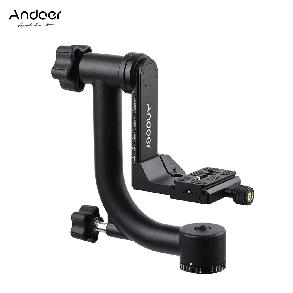Andoer Metal Panoramic Gimbal Tripod Head Heavy Duty Aluminum Alloy with Arca-Swiss Standard Quick Release Plate Support 30Lbs/13.6kg Suitable for DSLR Camera Camcorder Bird Watching