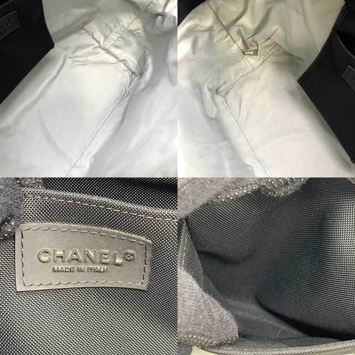 Pre-Owned CHANEL Bag Sports Line High Summer Handbag Black x Gray Tote Horizontal Wave Pattern Ladies Men's Nylon Canvas (Fair)