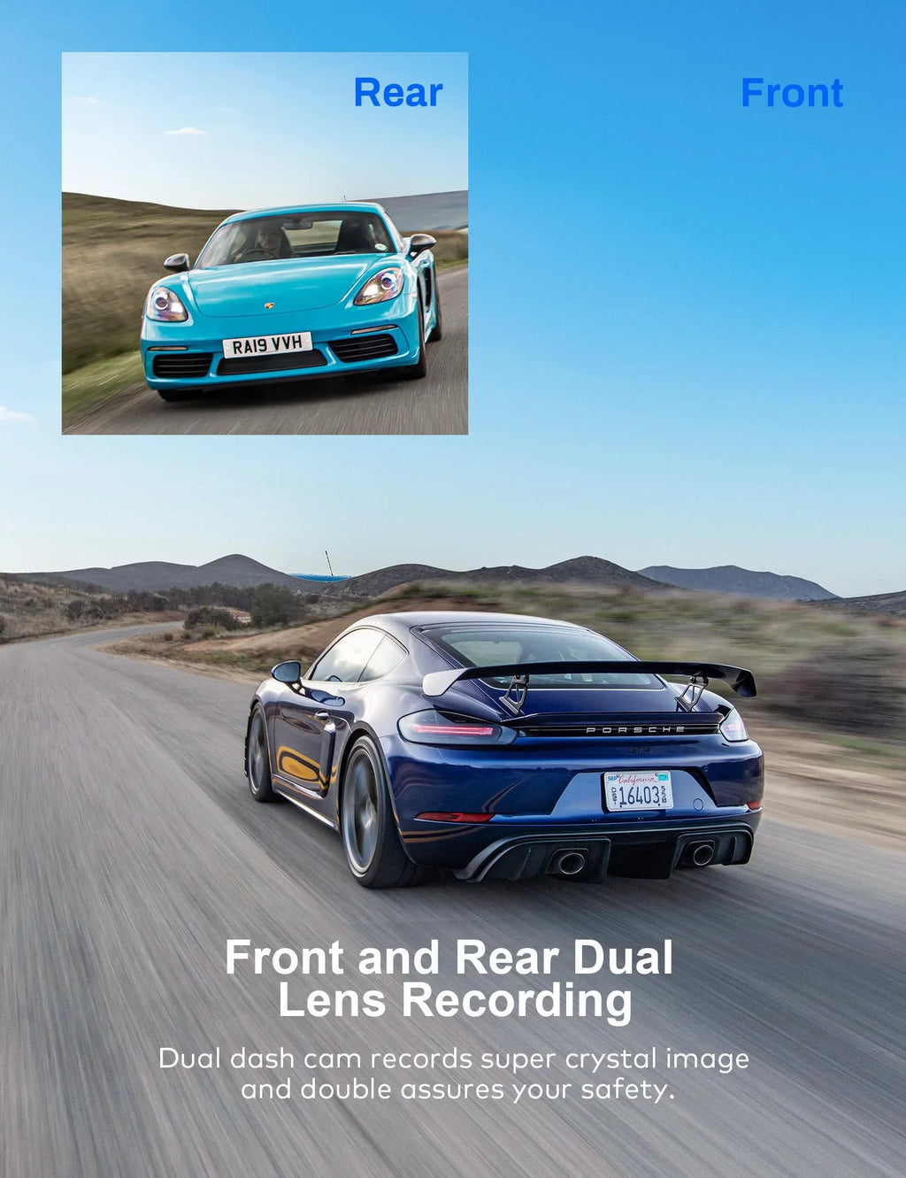 Crosstour Dash Cam,Front and Rear 3” Dual Car Camera 1080P,External GPS Supported, Sensor,32GB Max,Black