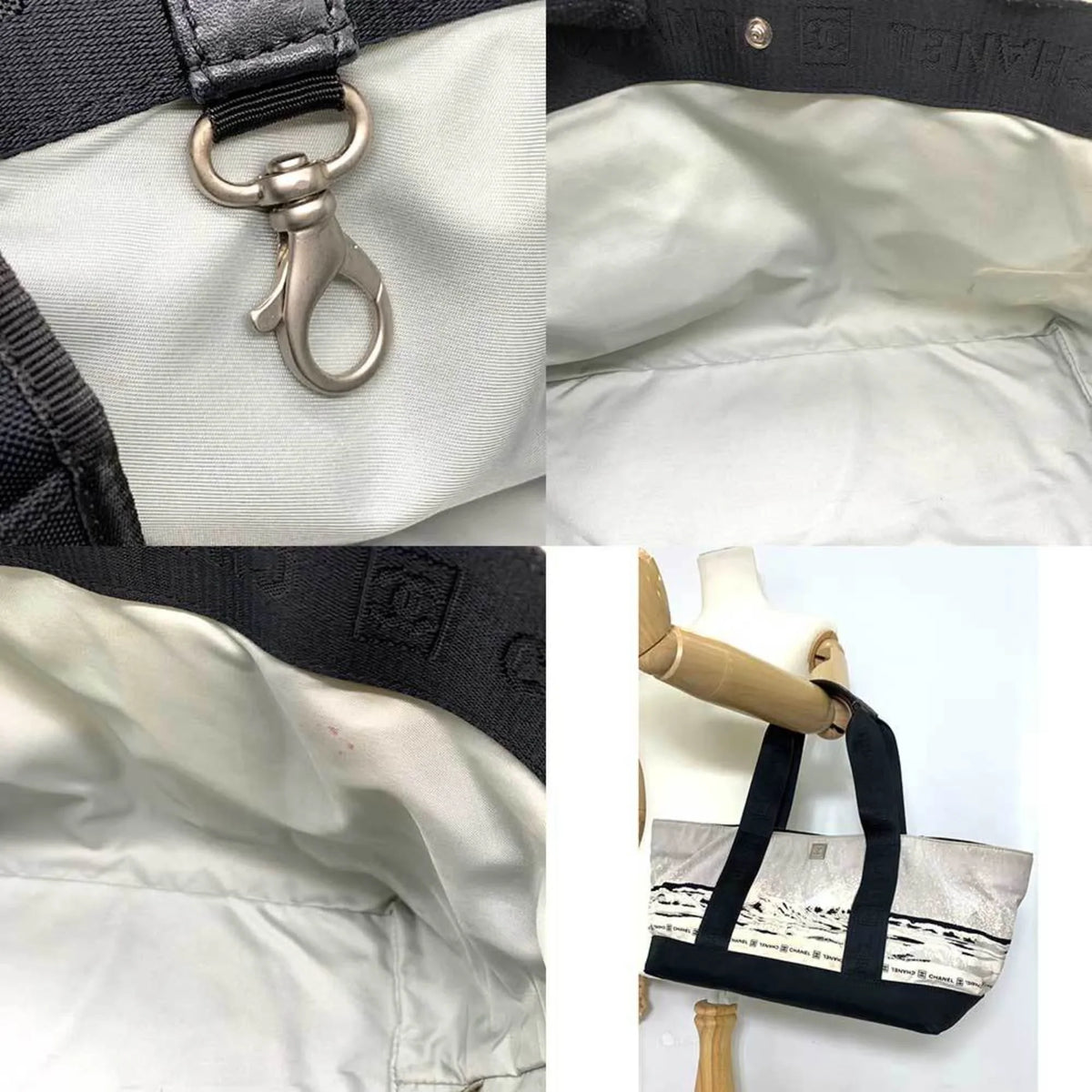 Pre-Owned CHANEL Bag Sports Line High Summer Handbag Black x Gray Tote Horizontal Wave Pattern Ladies Men's Nylon Canvas (Fair)