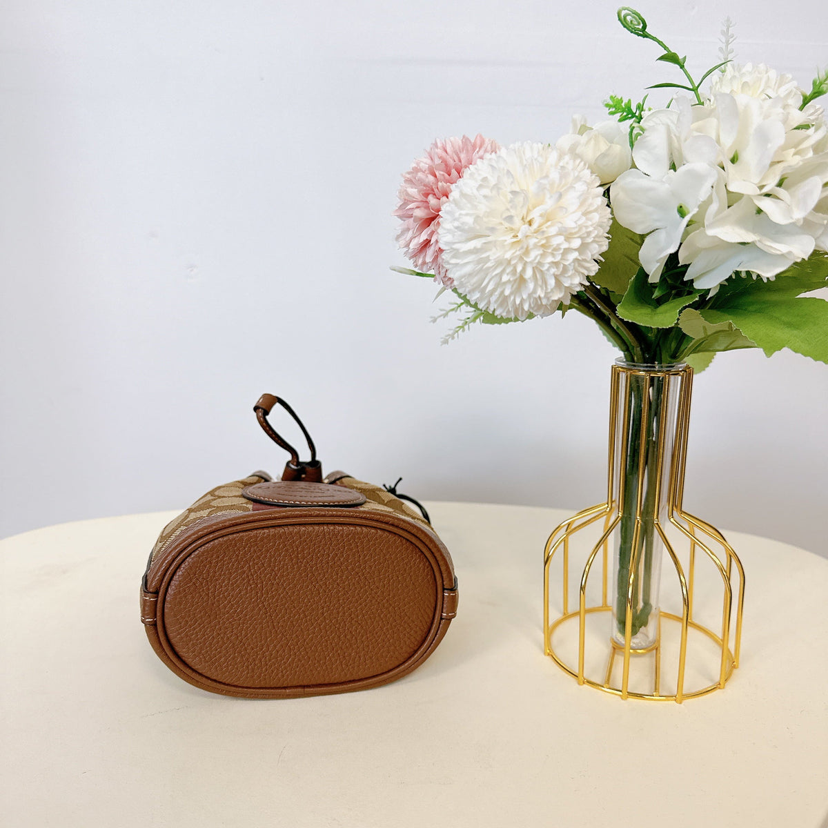 COACH C8322 Mini Dempsey Bucket Bag IN KHAKI SADDLE MULTI