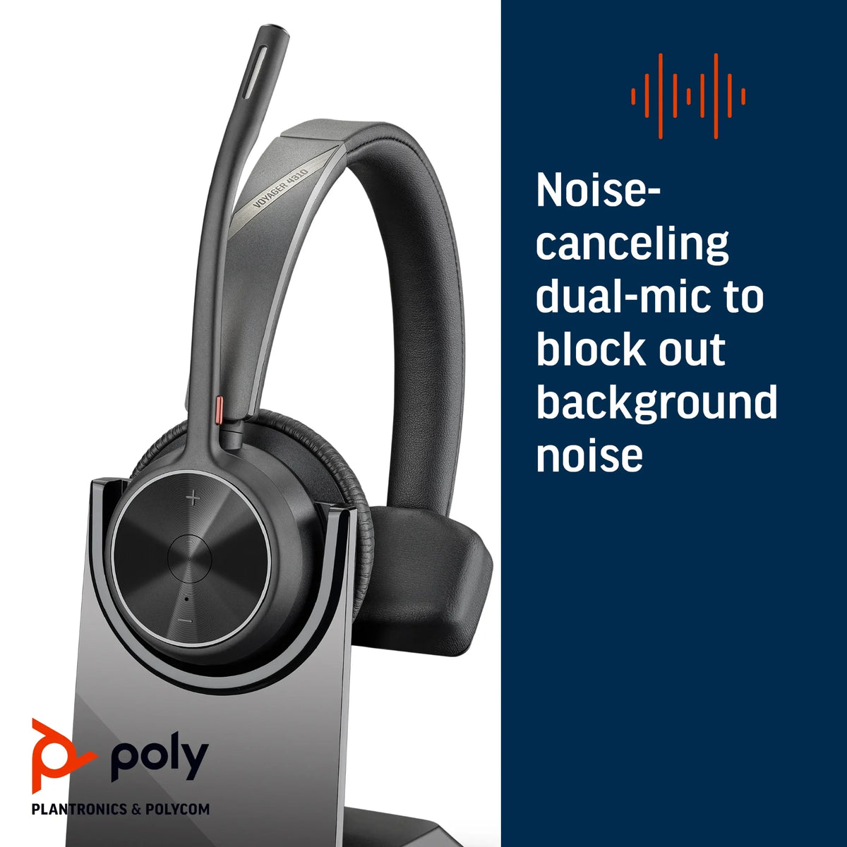 Poly Voyager 4310-M  Teams Certified Headset With Charge Stand - Stereo, Mono - Wired/Wireless - Bluetooth - 164 ft - 20 Hz - 20 kHz - Over-the-head - Binaural - Ear-cup - 4.92 ft Cable - ...