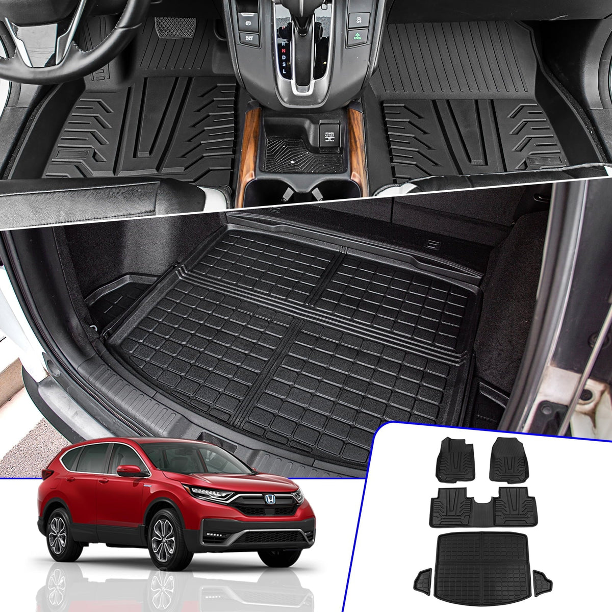 Fit 2017-2022 Honda CRV Fuel Floor Mats Cargo Liner 2021 CR-V Accessories (Trunk Mats + Floor Mats)