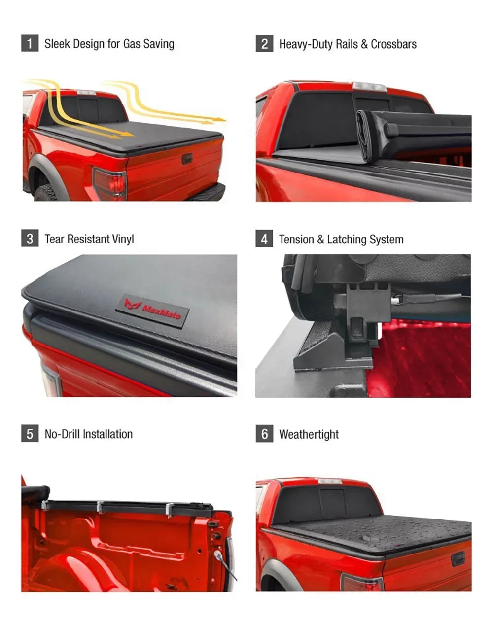 MaxMate Soft Roll-up Truck Bed Tonneau protector appropriate with 2022-2024 Nissan Frontier | 6' (73") Bed | TCN169058