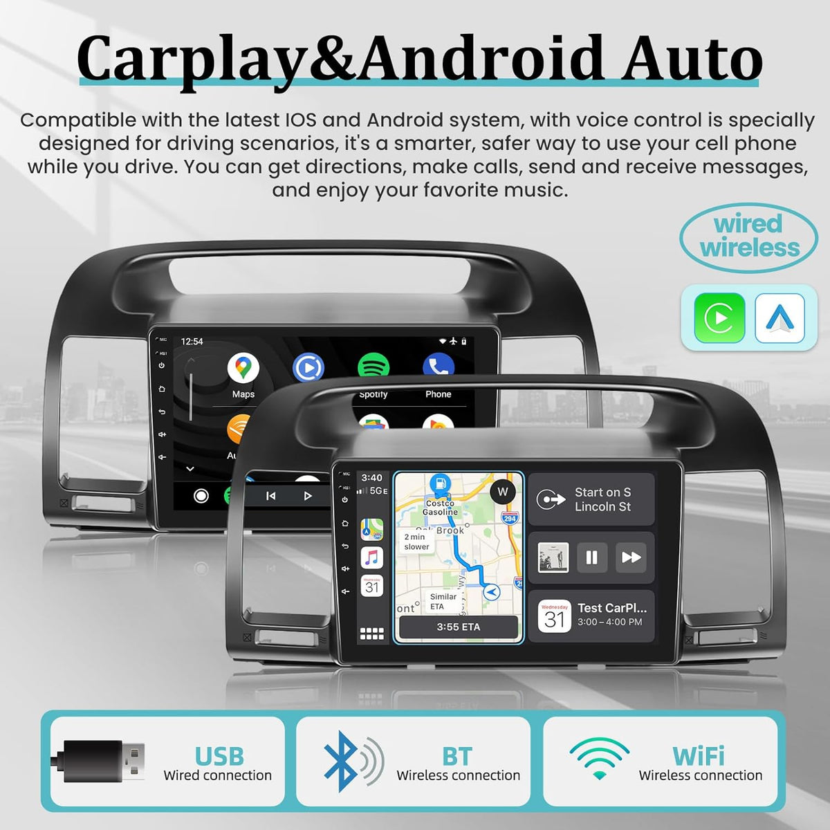 THONZER For  Camry 2000-2006, 9 Inch Touchscreen Radio Built in Wireless Carplay and Andriod Auto with Mirror Link, WiFi, GPS, Dual USB + Rear View Camera 2+32G Android Car Stereo