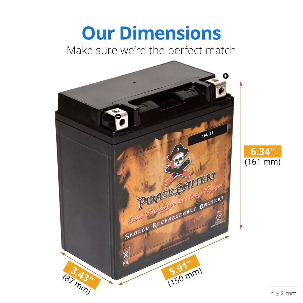 Pirate Battery YTX16L-BS (16L-BS 12 Volt,14 Ah, 230 CCA) Jet Ski Battery for Kawasaki 300cc Js300 Ts Sx 1991