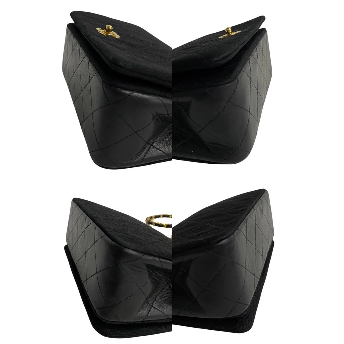 Pre-Owned CHANEL Matelasse Cotton Lambskin Turnlock Full Flap Chain Shoulder Bag Black 73960 (Good)