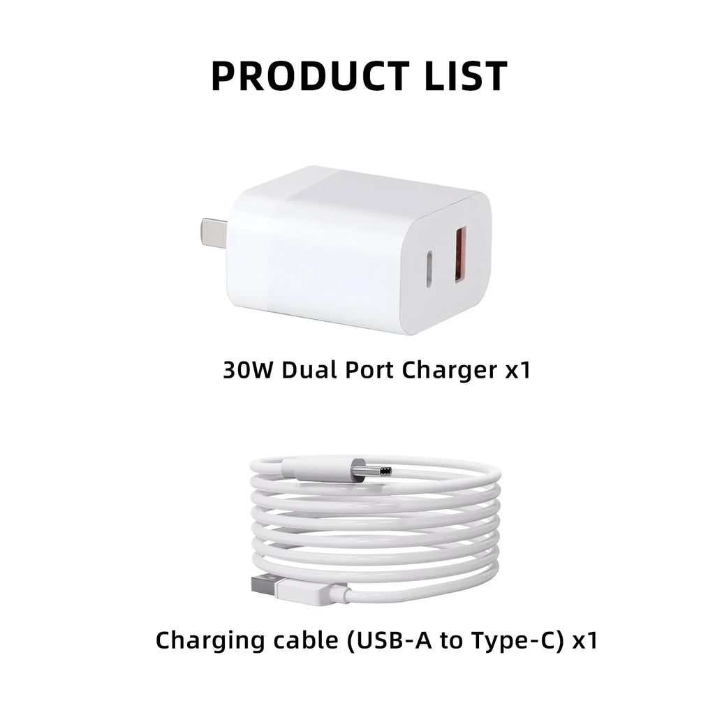 30W USB Charger with Type-C Cable Dual-Port Charging for DJI Mini 2/Mini 3 Pro Charging Parts