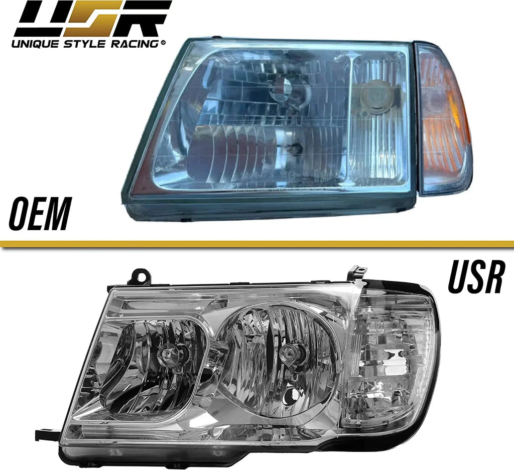 USR DEPO FJ100 Headlights - Headlamps Set (Left + Right) suitable with 1998-2005  Land Cruiser FJ 100 (Euro Style with Clear Corner ONE Piece Design)