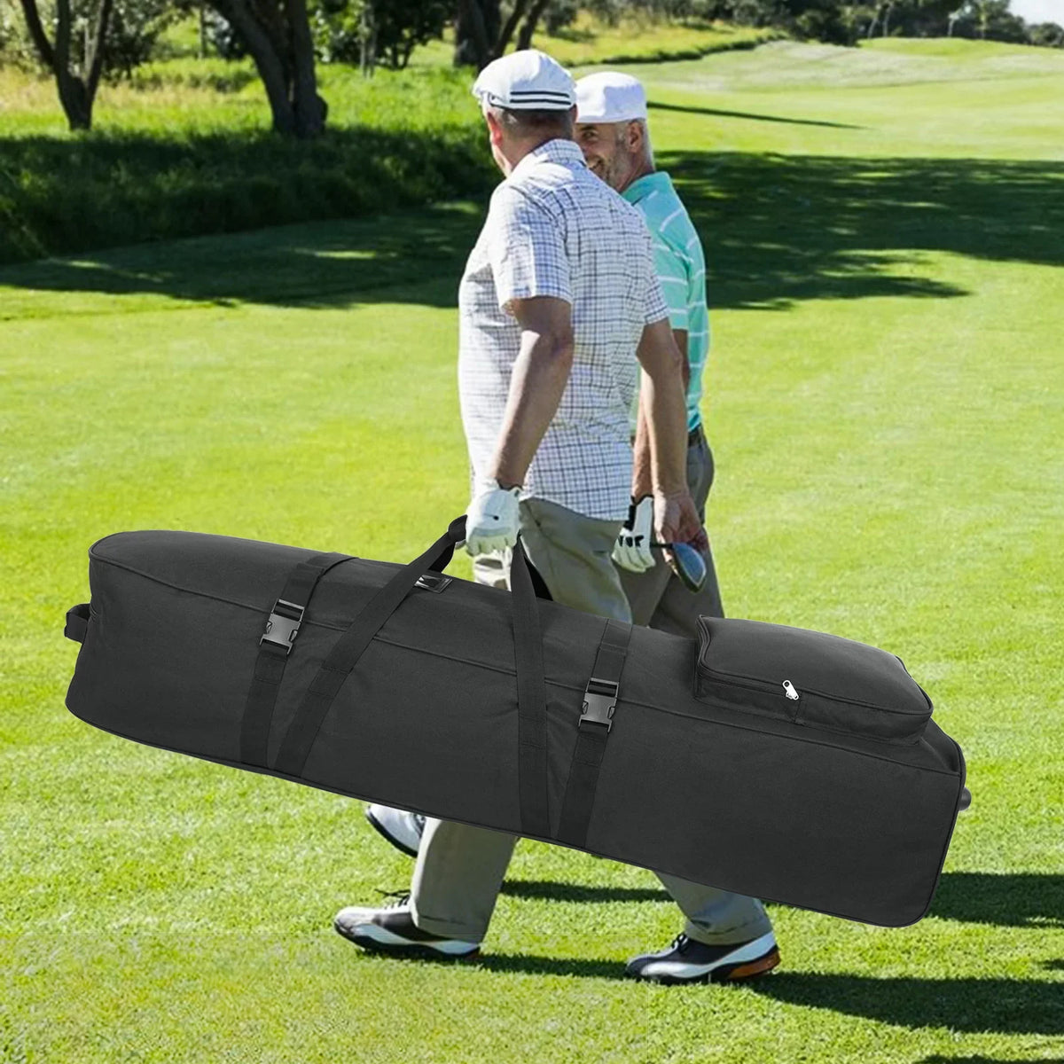 Wossspt Soft Golf Travel Bags with Stabilizing Straps, Upgraded Rubber Wheels, Heavy Duty 900D Polyester Oxford Wear immune，Extra Storage Pocket