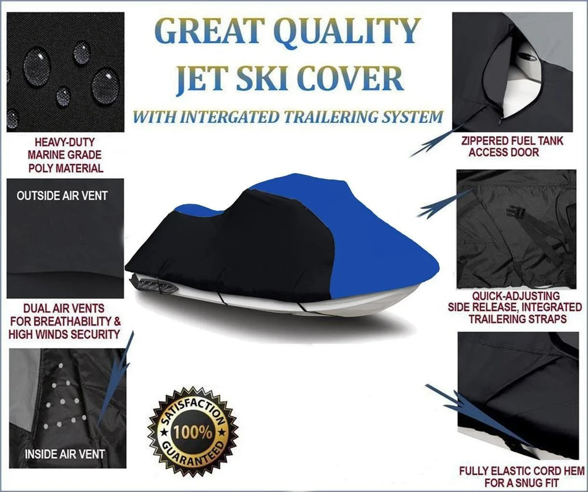 BLACK / BLUE HEAVY-DUTY, 600 DENIER shield matching for Polaris MSX 110 2003 2004 Travel PWC Jet Ski wrap