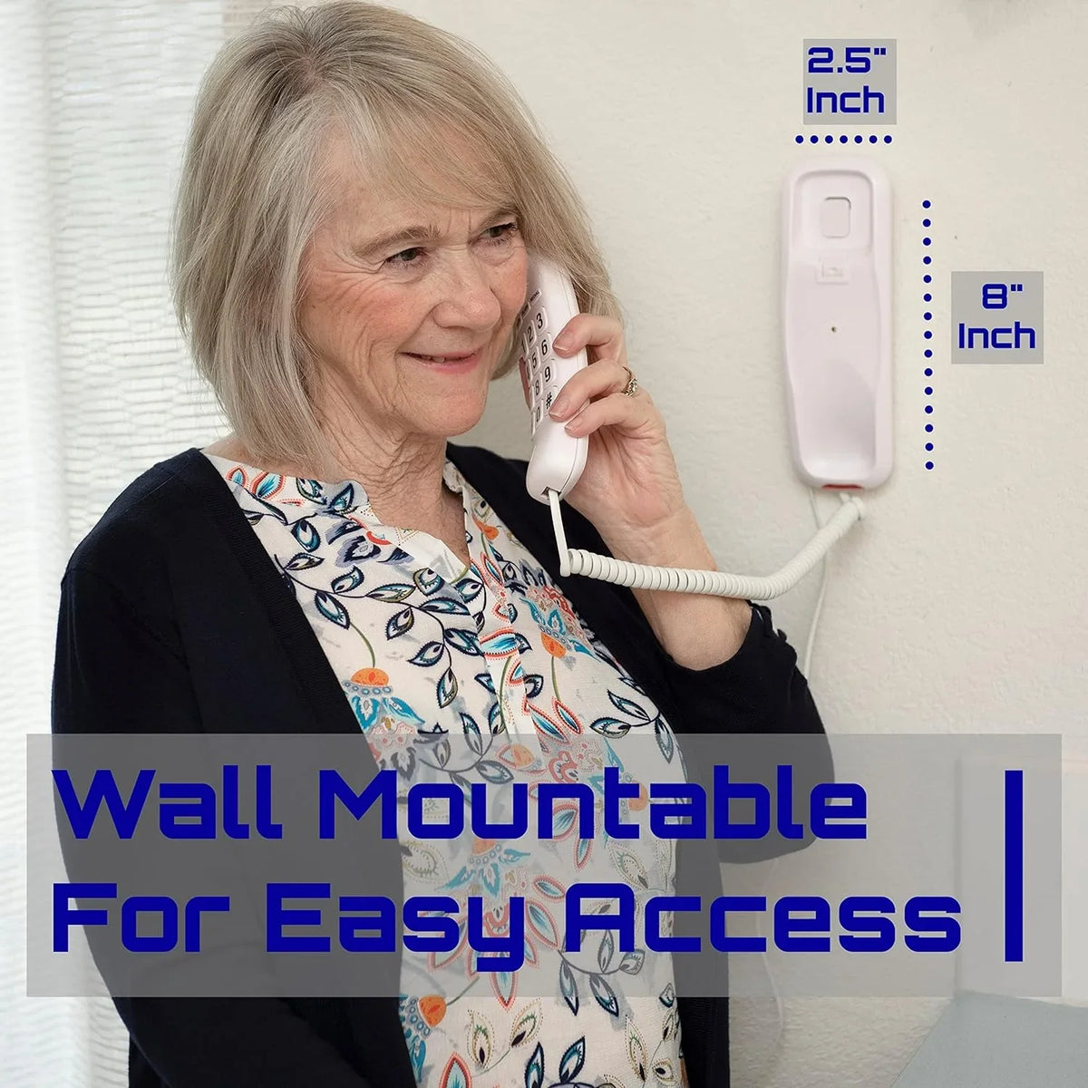 Tyler Landline Corded Phone - Big Button for Seniors - Loud Ringer for Impaired - Wall Mountable - Call