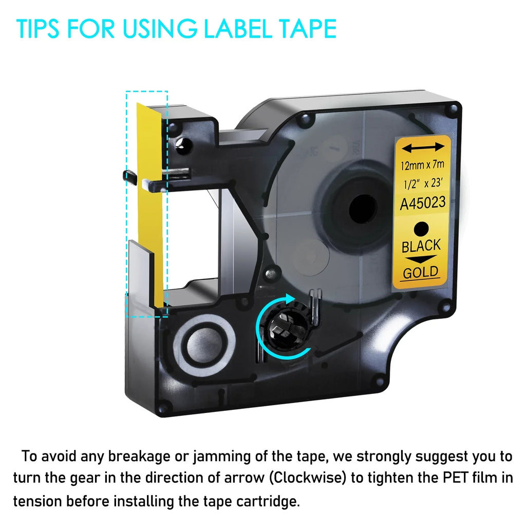 GREENCYCLE 50PK suitable for DYMO D1 Label Tape 45023 12mm 7m Black on Gold for LabelManager LabelPoint LabelWriter Label Maker