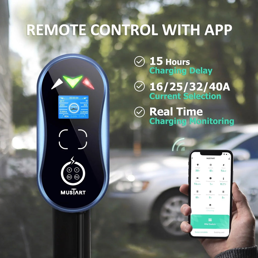 MUSTART Level 2 Wallbox EV Charging station - 240V, 40Amp, NEMA 14-50P, 25 ft charging cord, 3 yr product warranty