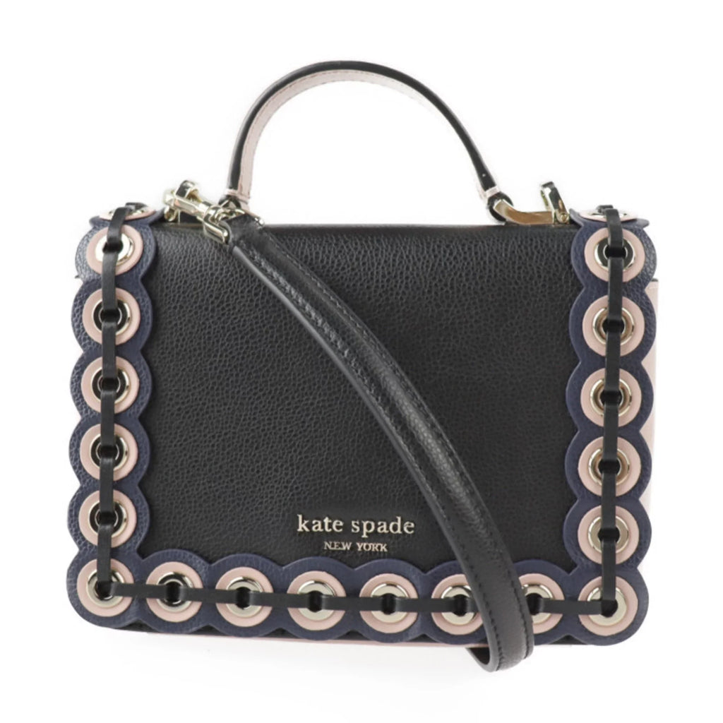 Pre-Owned Kate Spade Maisy Patternson drive grommet handbag WKRU5899 leather black pink beige gold hardware 2WAY shoulder bag punching (Good)