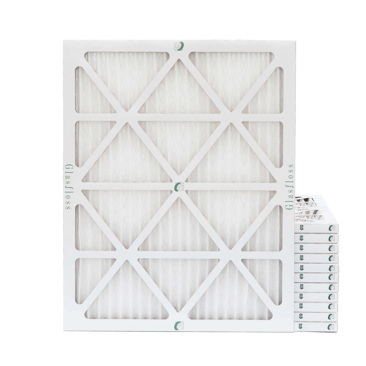 Actual Size: 15-1/2" x 19-1/2" x 7/8". Glasfloss 12 Pack of 16" x 20" x 1" MERV 10 Pleated Air Filters